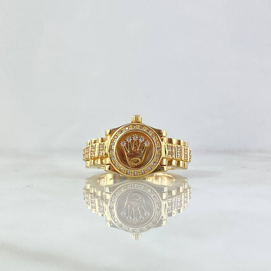 Anillo Correa Corona RX 10.65gr / T9 1/2 / Circones Blancos Oro Amarillo 18K