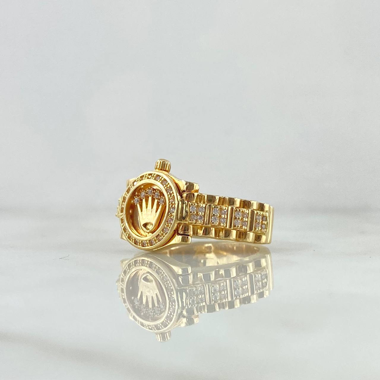 Anillo Correa Corona RX 10.65gr / T9 1/2 / Circones Blancos Oro Amarillo 18K