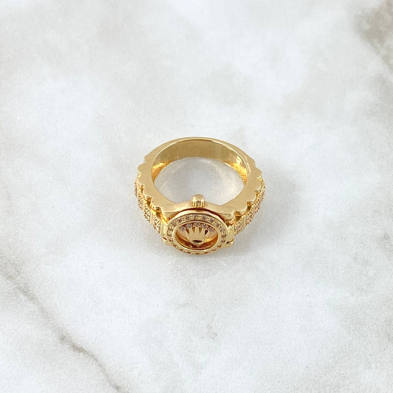 Anillo Correa Corona RX 10.65gr / T9 1/2 / Circones Blancos Oro Amarillo 18K