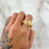 Anillo Correa Corona RX 10.65gr / T9 1/2 / Circones Blancos Oro Amarillo 18K