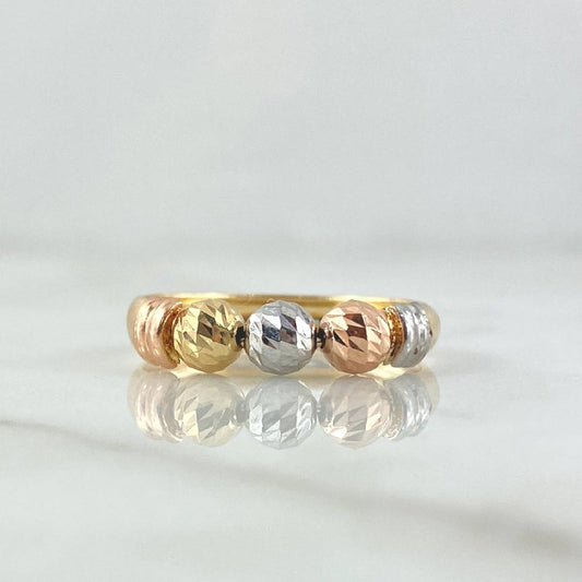 Anillo Trio de Bolas 1.65gr / T7 1/4 / 5mm Bolas Diamantadas Tres Oros 18K