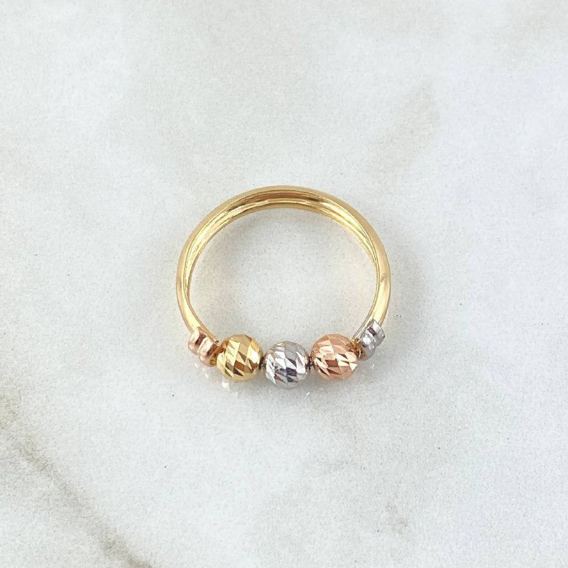 Anillo Trio de Bolas 1.65gr / T7 1/4 / 5mm Bolas Diamantadas Tres Oros 18K