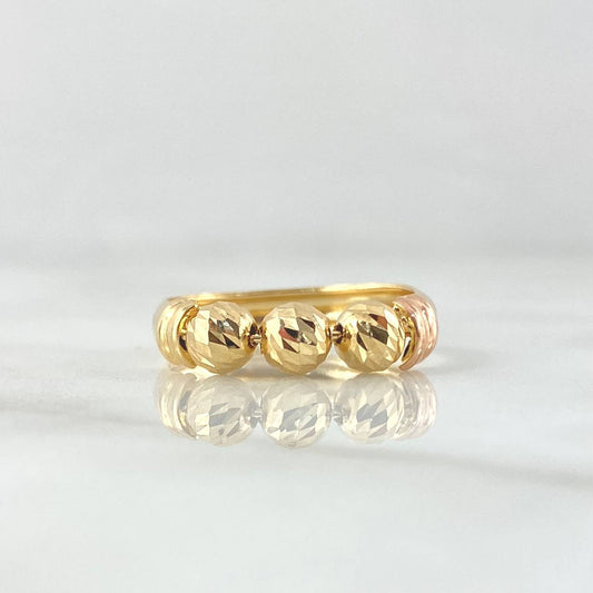 Anillo Trio De Bolas 1.65gr / T5 3/4 / 5mm Bolas Diamantadas Dos Oros Amarillo Rosa 18K ©