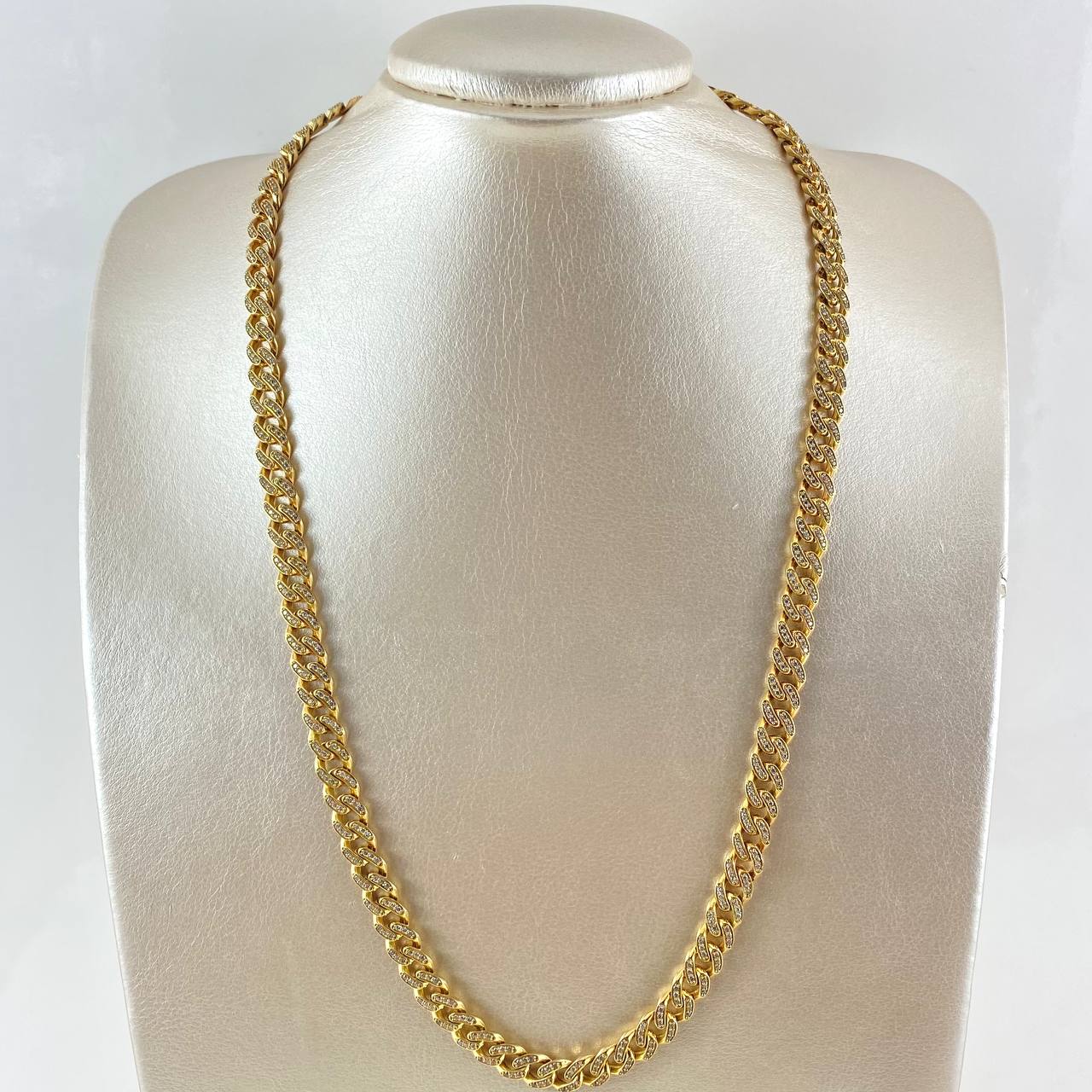 Cadena Cubana Tupida 46.7gr / 60cm / 8mm Broche Cajon Circones Blancos Oro Amarillo Nac.Esp. 18K