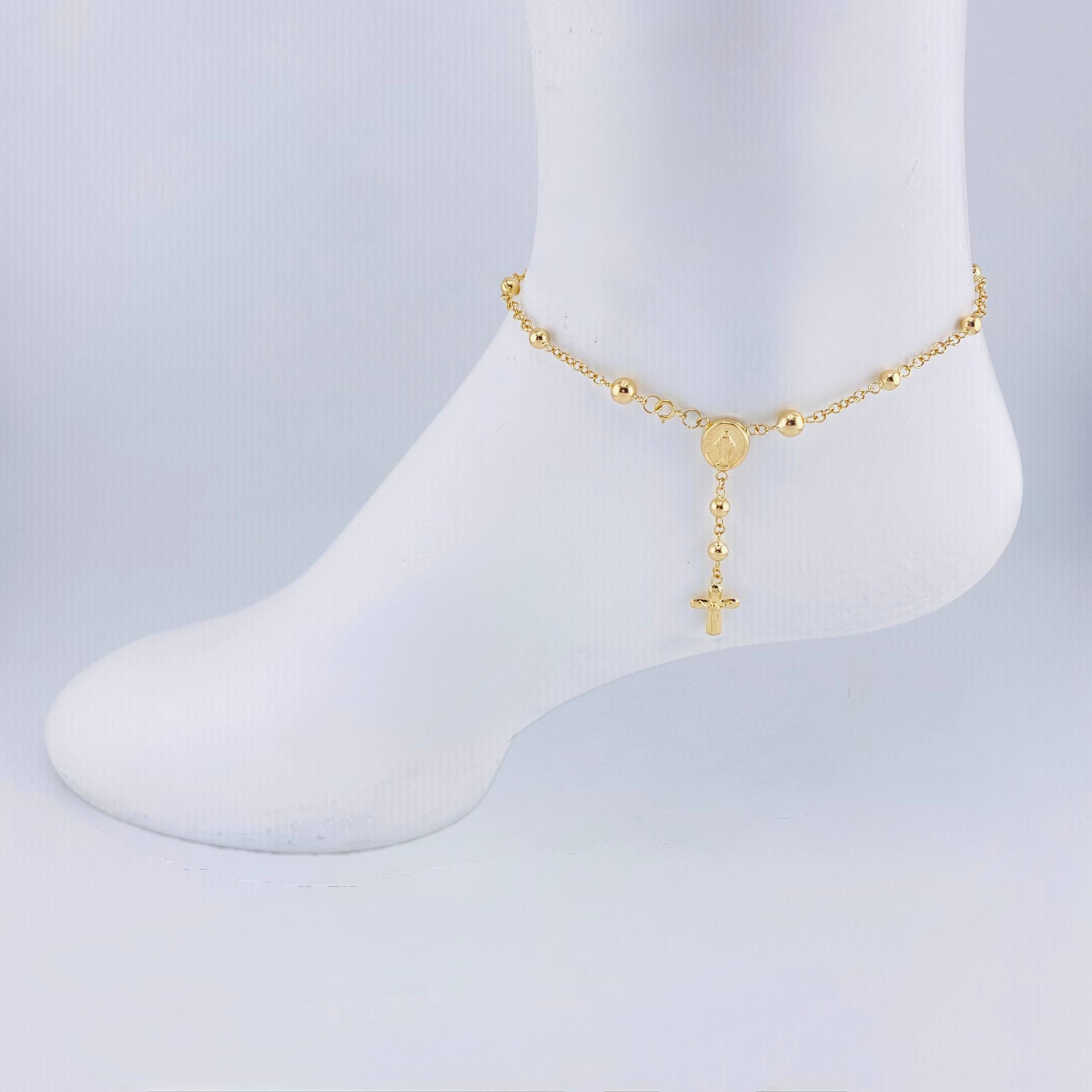 Tobillera Denario Virgen Milagrosa 5.1gr / 22.5cm / 4.65mm Oro Amarillo 18K