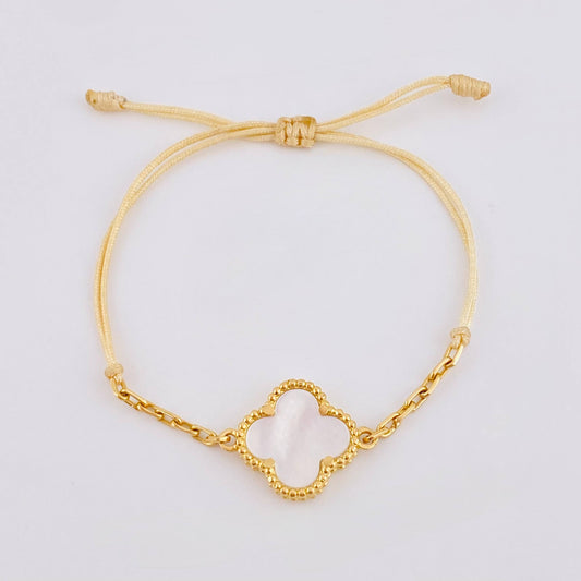 Pulsera Beige Trebol Blanco Cajón 3gr / Oro Amarillo 18K