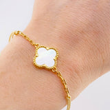 Pulsera Beige Trebol Blanco Cajón 3gr / Oro Amarillo 18K
