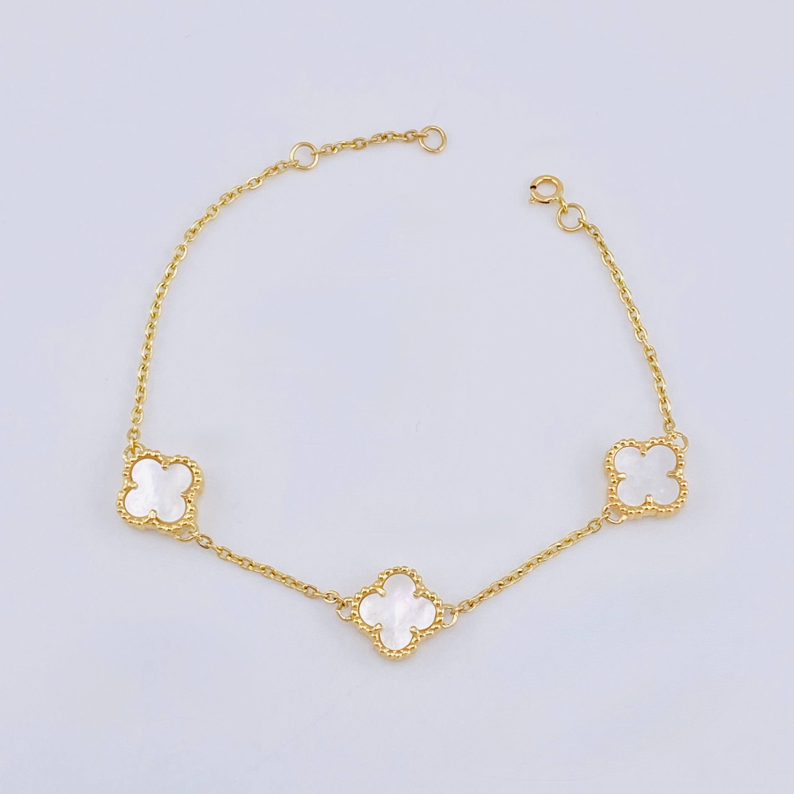 Pulso Trebol Blanco 4.25gr / 16cm-18cm / 1.5mm Oro Amarillo Nac.Esp. 18K *