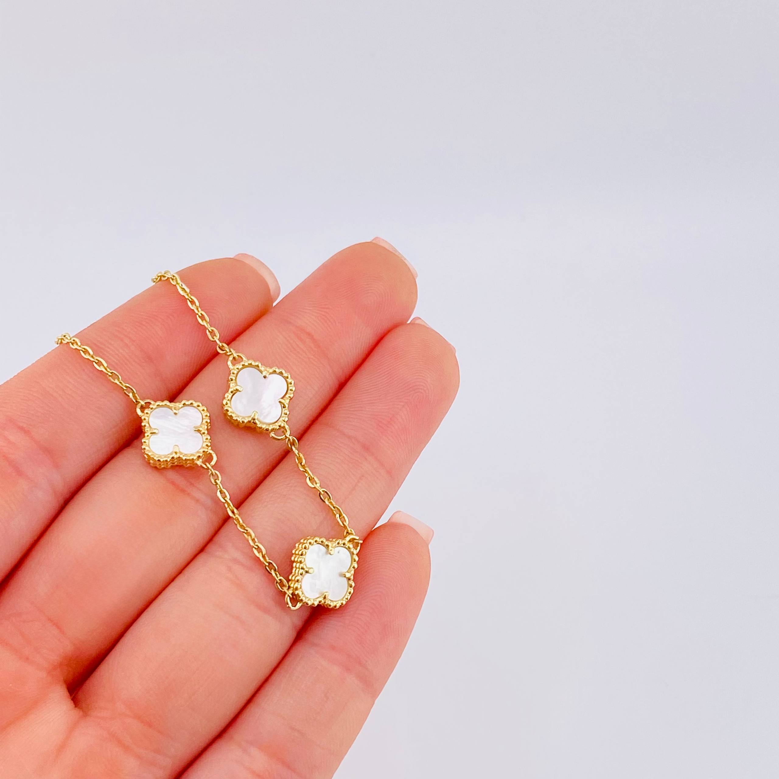 Pulso Trebol Blanco 4.25gr / 16cm-18cm / 1.5mm Oro Amarillo Nac.Esp. 18K *