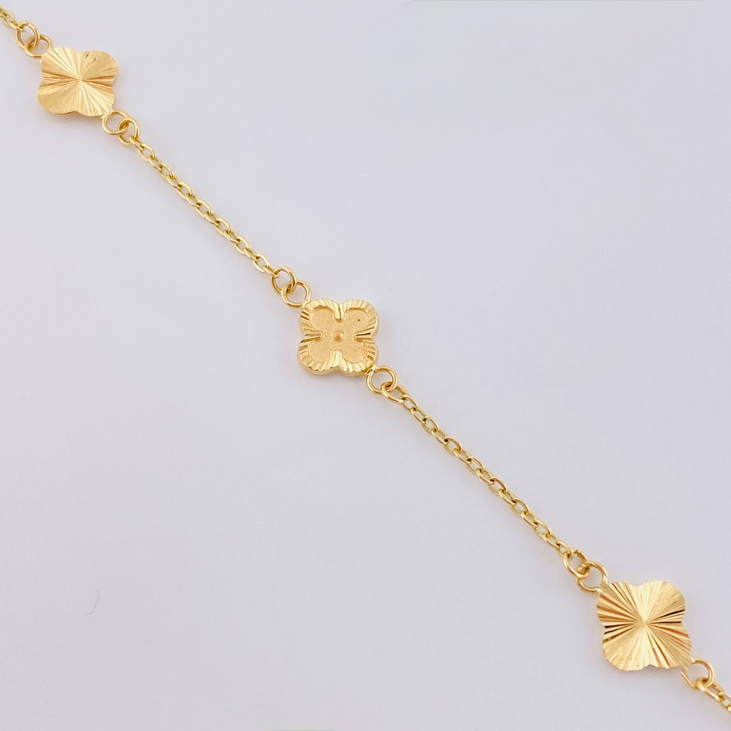 Pulso Trebol Diamantado 2.4gr / 19.5cm / 1.4mm Oro Amarillo 18K
