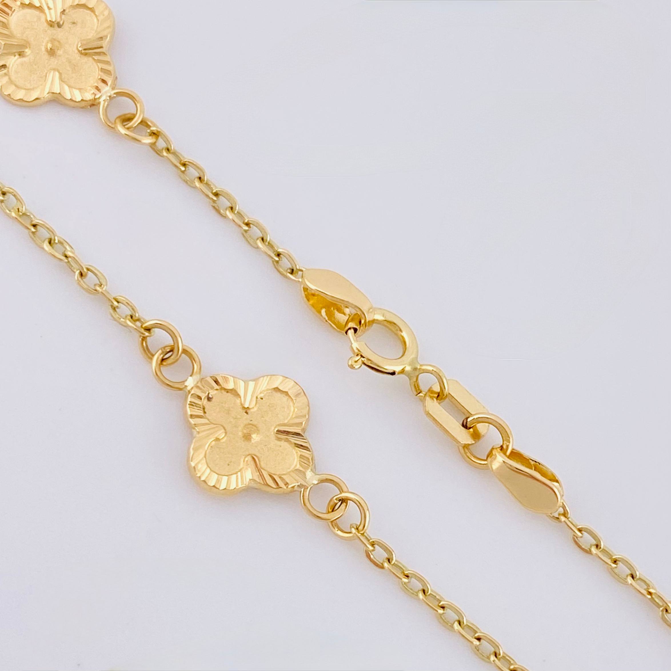 Pulso Trebol Diamantado 2.4gr / 19.5cm / 1.4mm Oro Amarillo 18K