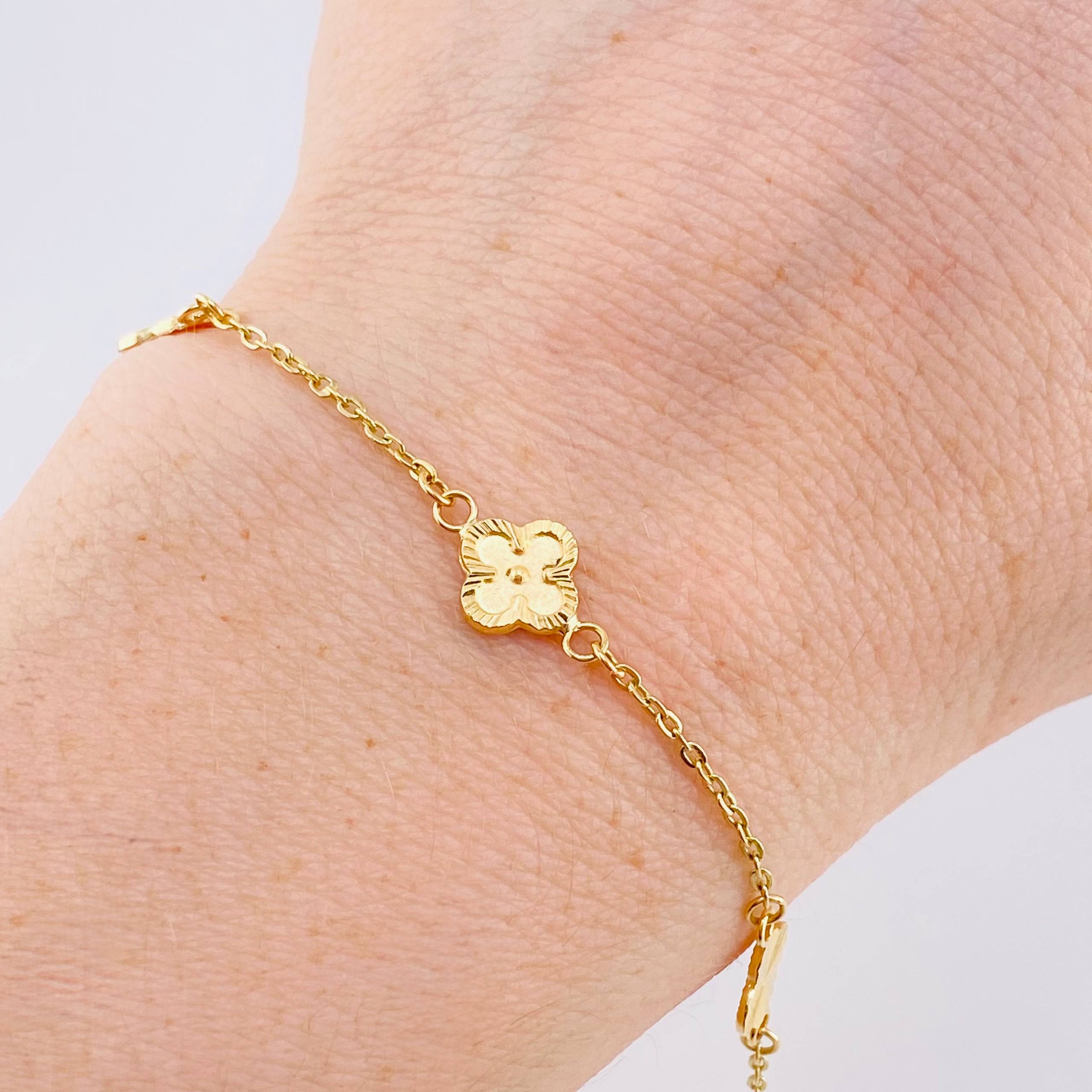 Pulso Trebol Diamantado 2.4gr / 19.5cm / 1.4mm Oro Amarillo 18K