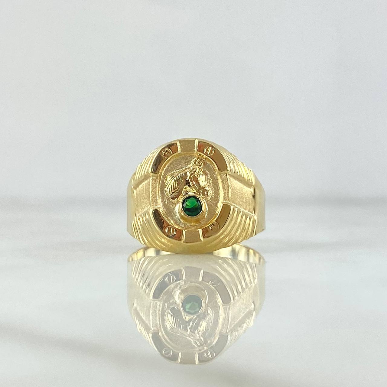 Anillo Sello Caballo 2.65gr / T9 1/2 / Circon Verde Oro Amarillo 18K