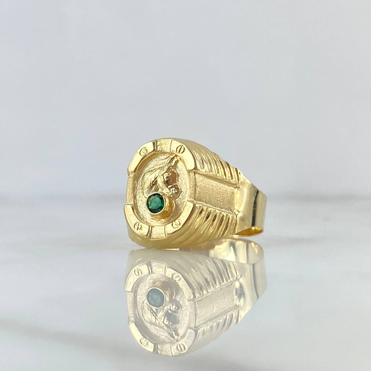 Anillo Sello Caballo 2.65gr / T9 1/2 / Circon Verde Oro Amarillo 18K