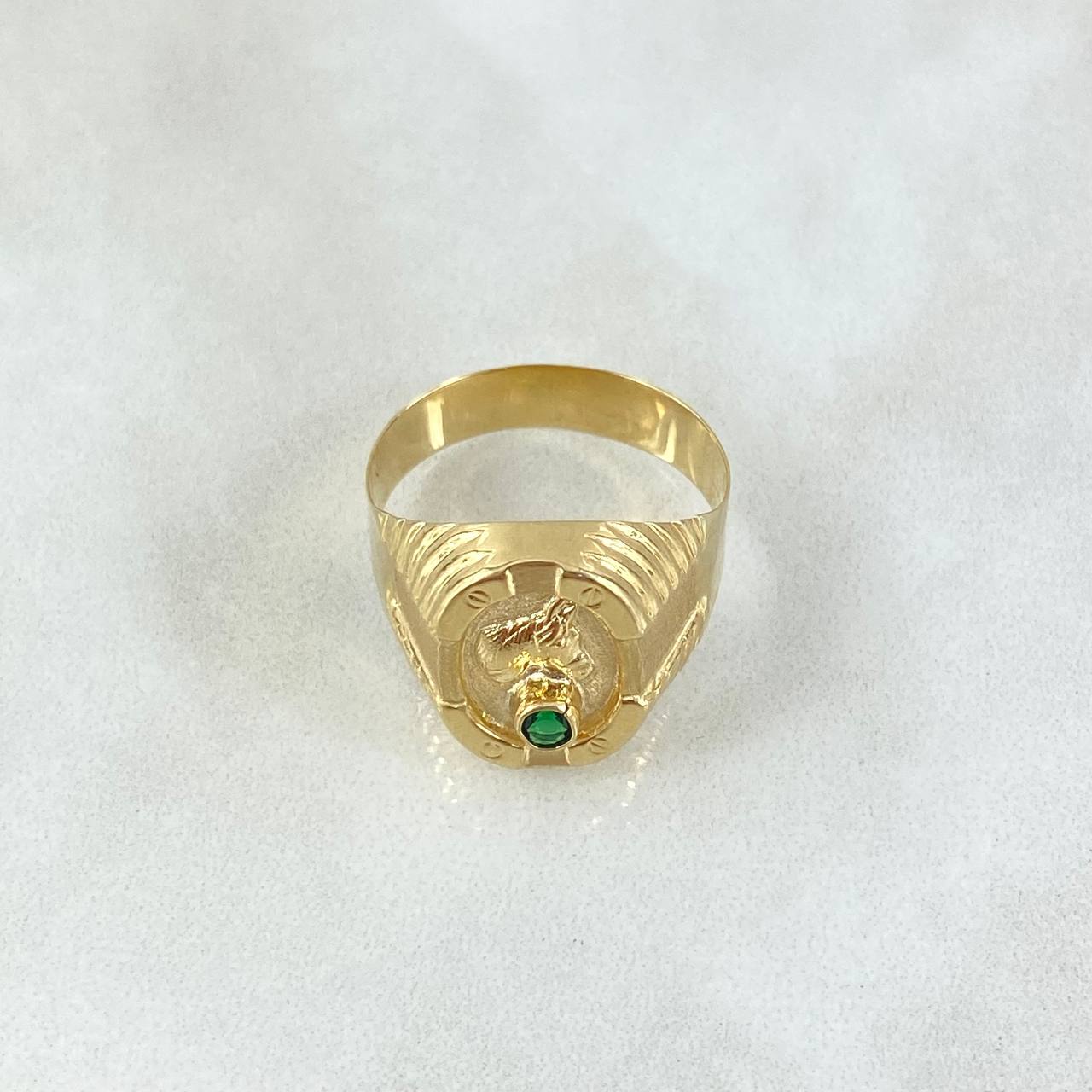 Anillo Sello Caballo 2.65gr / T9 1/2 / Circon Verde Oro Amarillo 18K
