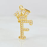 Dije Letra F Corona 1.3gr / 2.5cm / Circones Blancos Oro Amarillo 18K