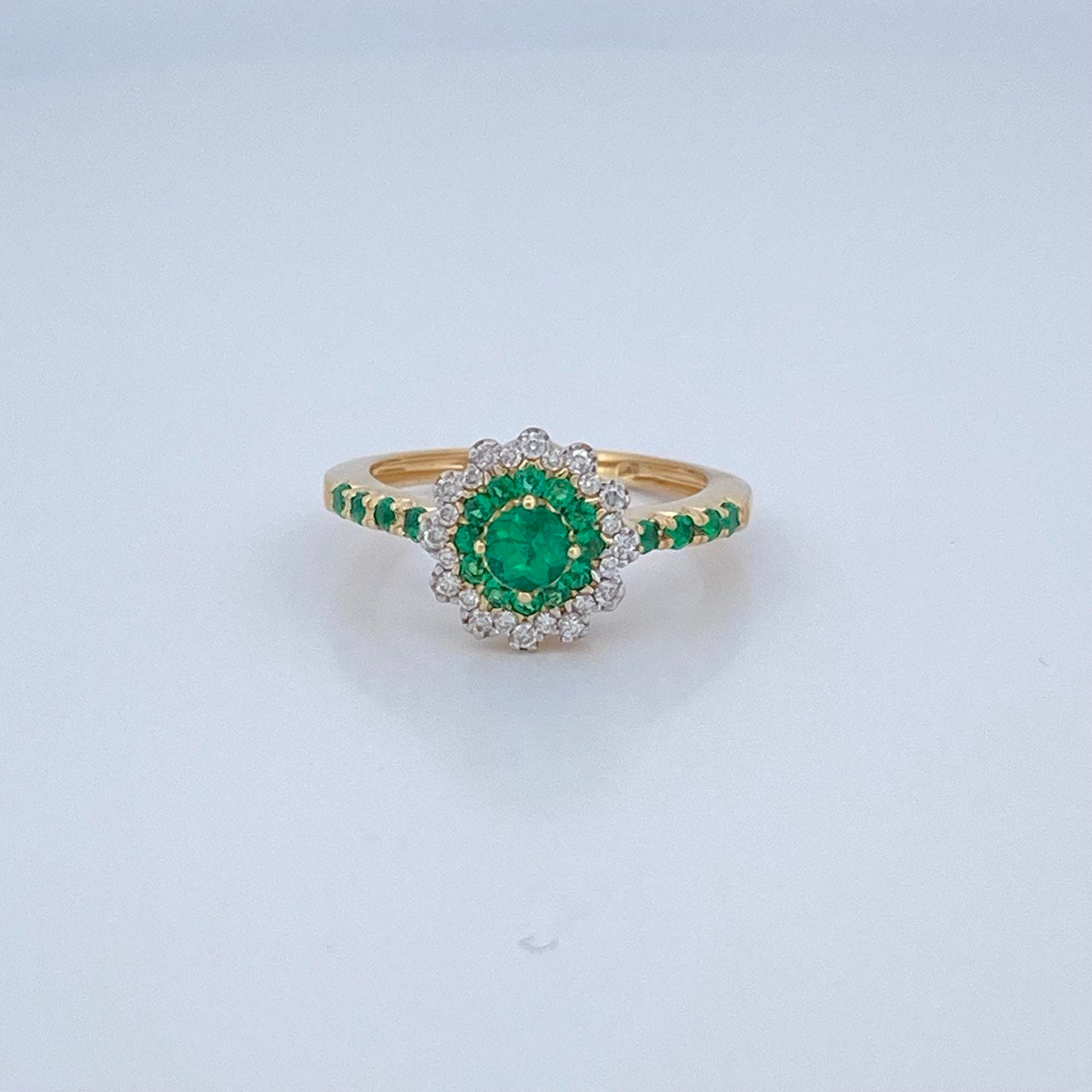 Anillo Esmeraldas 3.85gr / T6 1/4 / / Dos Oros Amarillo Blanco 18K &