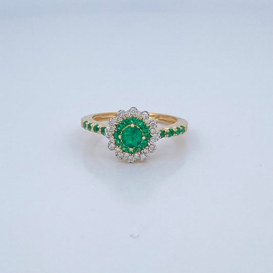 Anillo Esmeraldas 3.85gr / T6 1/4 / / Dos Oros Amarillo Blanco 18K &