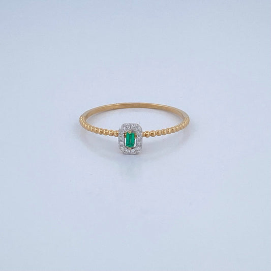 Anillo Solitario Esmeralda 0.95gr / T7 1/2 / Dos Oros Amarillo Blanco 18K &