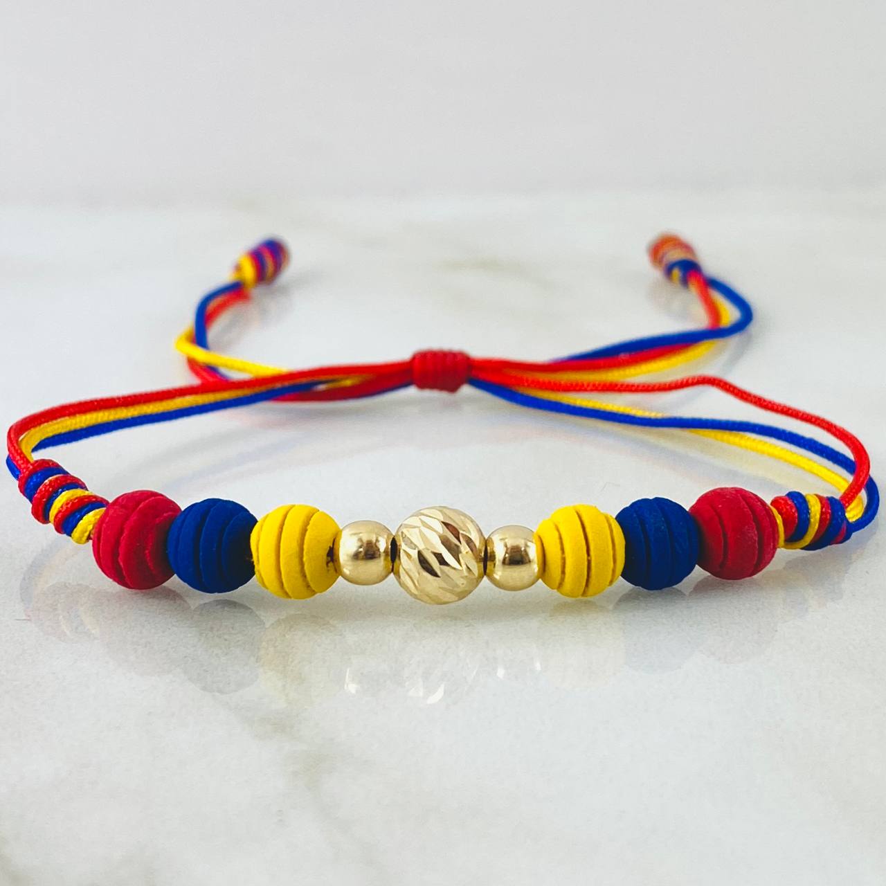 Pulsera Tricolor Bolas Estilo 7° 0.gr / Oro Amarillo 18K *