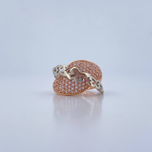 Anillo Lineas Mariposas 6.25gr / T6 1/4 / Circones Blancos Dos Oros Blanco Rosa 18K $
