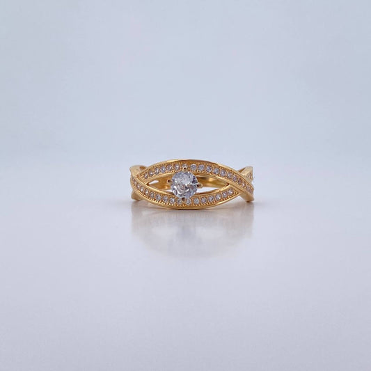 Anillo Solitario Lineas Cruzadas 2.9gr / T6 1/4 / Circones Blancos Oro Amarillo 18K $