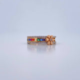 Anillo Flor Doble Linea 3.2gr / T7 / Circones Colores Tres Oros 18K $