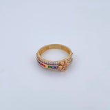 Anillo Flor Doble Linea 3.2gr / T7 / Circones Colores Tres Oros 18K $