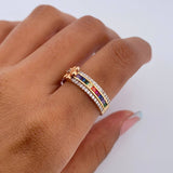 Anillo Flor Doble Linea 3.2gr / T7 / Circones Colores Tres Oros 18K $