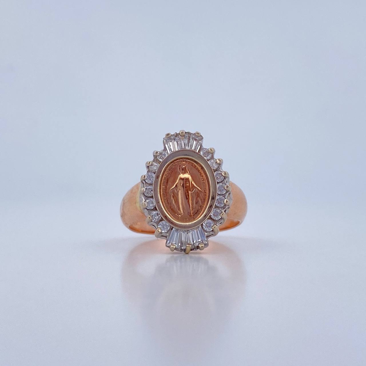 Anillo Virgen Milagrosa 7gr / T7 3/4 / Circones Blancos Dos Oros Blanco Rosa 18K $