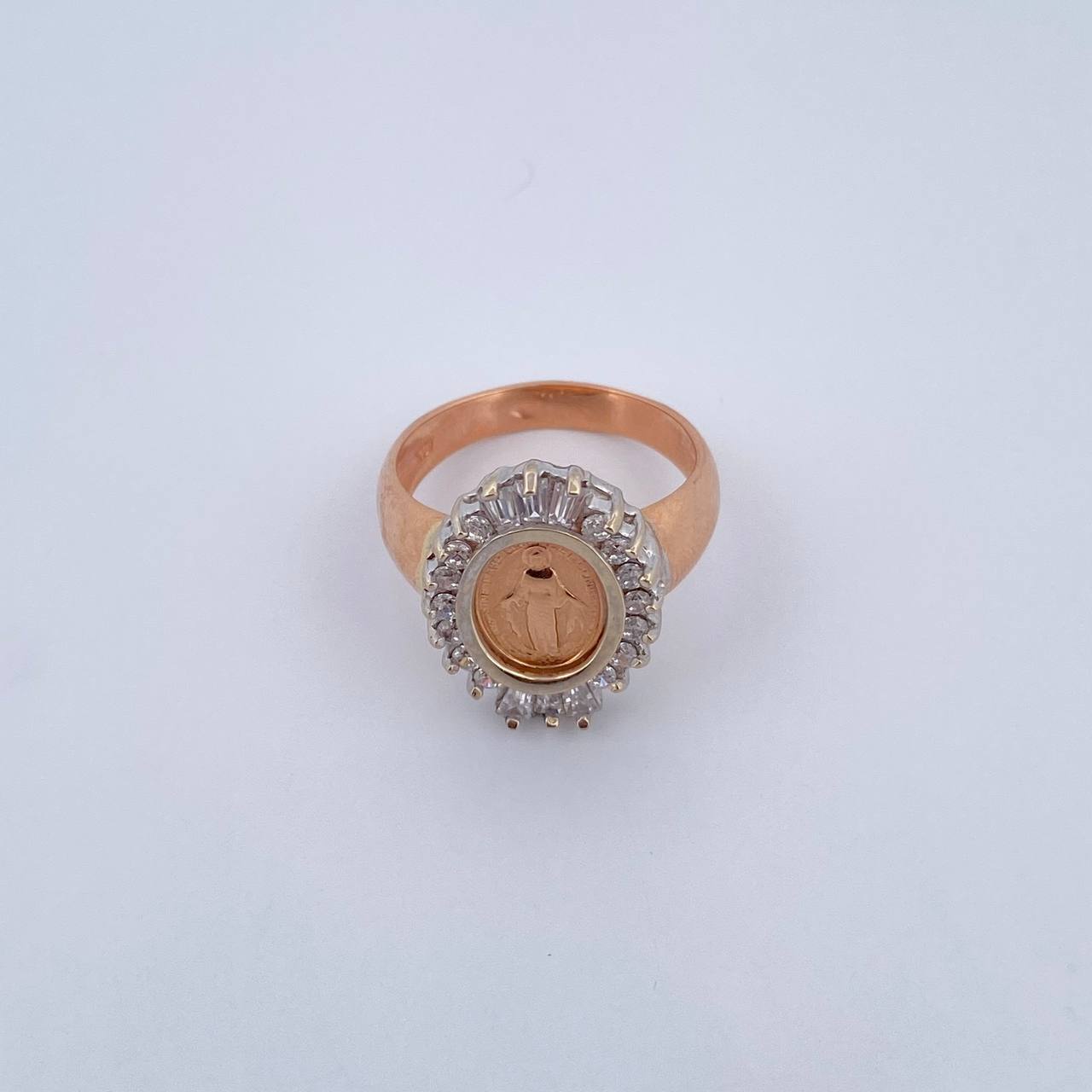 Anillo Virgen Milagrosa 7gr / T7 3/4 / Circones Blancos Dos Oros Blanco Rosa 18K $