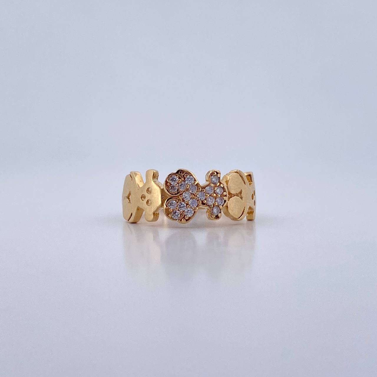 Anillo Oso Ts 2.9gr / T6 3/4 / Circones Blancos Oro Amarillo 18K $