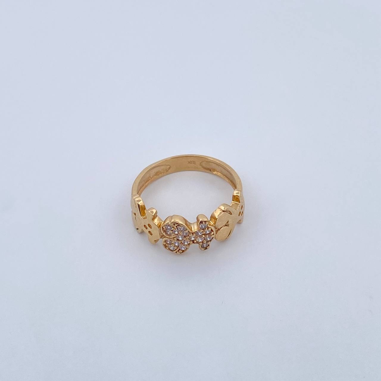 Anillo Oso Ts 2.9gr / T6 3/4 / Circones Blancos Oro Amarillo 18K $