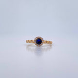 Anillo Solitario Halo 1.9gr / T6 3/4 / Circones Azul Blancos Oro Amarillo 18K $