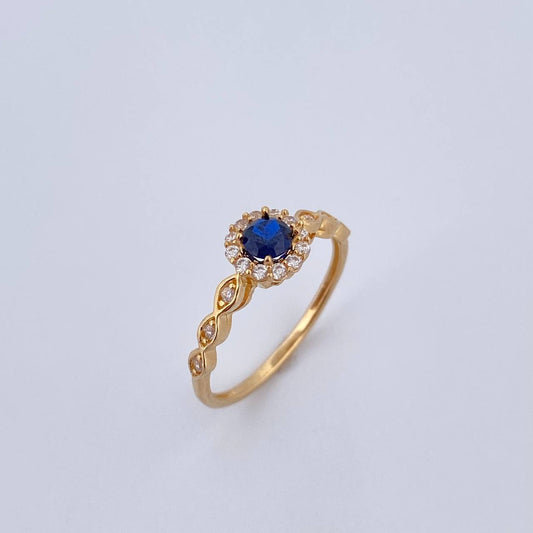 Anillo Solitario Halo 1.9gr / T6 3/4 / Circones Azul Blancos Oro Amarillo 18K $