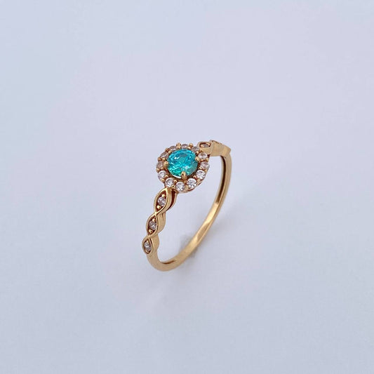 Anillo Solitario Halo 1.9gr / T6 1/4 / Circones Azul Blancos Oro Amarillo 18K $