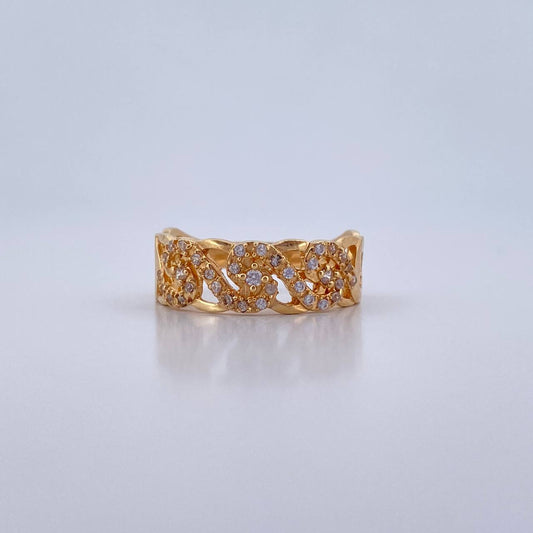 Anillo Lineas 3.25gr / T7 1/4 / Circones Blancos Oro Amarillo 18K $