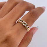 Anillo Cubano 2.3gr / T6 1/2 / Circones Verdes Blancos Dos Oros Amarillo Blanco 18K $