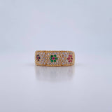 Anillo Flores 6.05gr / T6 1/4 / Circones Verdes Fucsias Azules Blancos Oro Amarillo 18K $