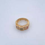 Anillo Flores 6.05gr / T6 1/4 / Circones Verdes Fucsias Azules Blancos Oro Amarillo 18K $