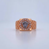 Anillo Correa Corona RX 7.9gr / T10 3/4 / Circones Blancos Dos Oros Blanco Rosa 18K $