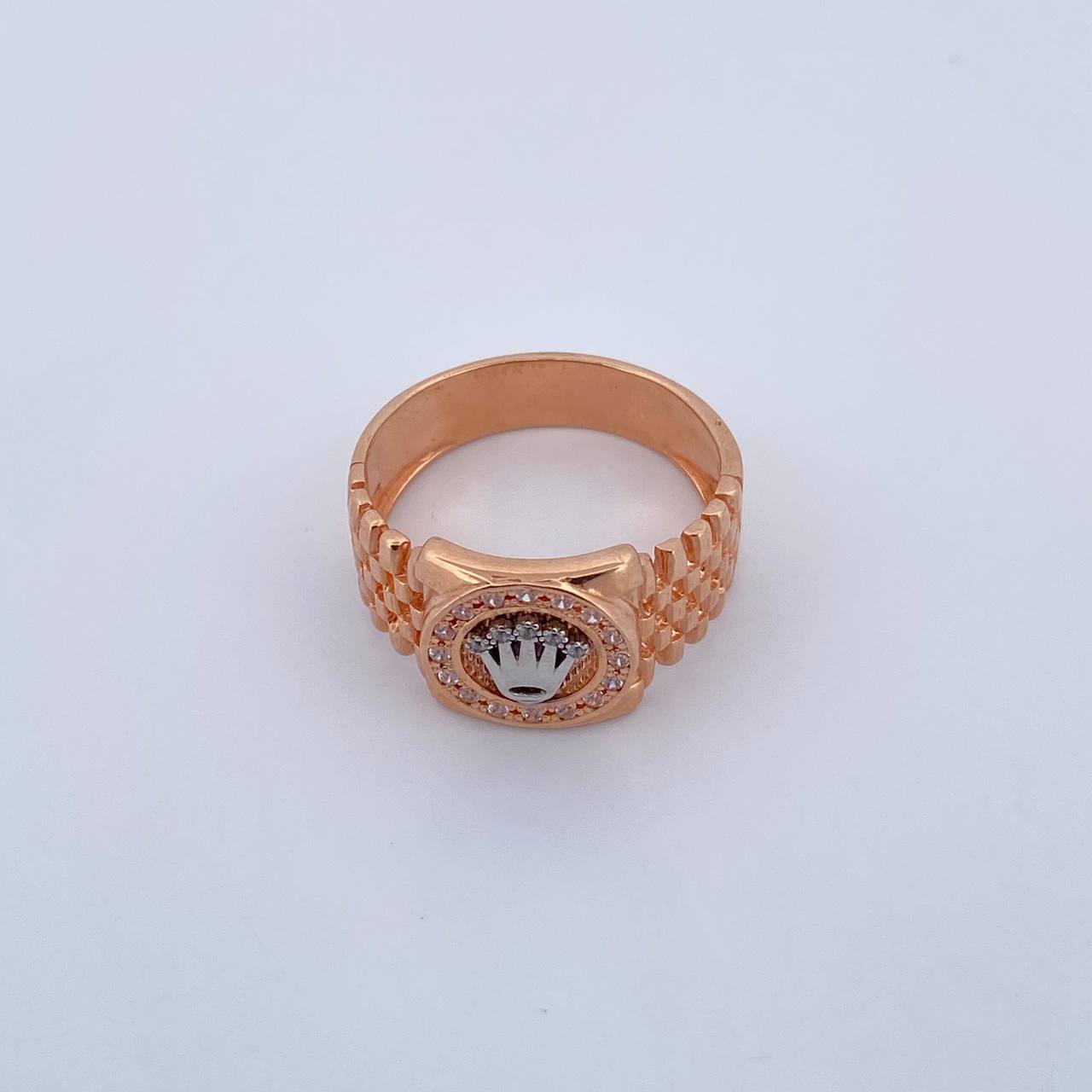 Anillo Correa Corona RX 7.9gr / T10 3/4 / Circones Blancos Dos Oros Blanco Rosa 18K $