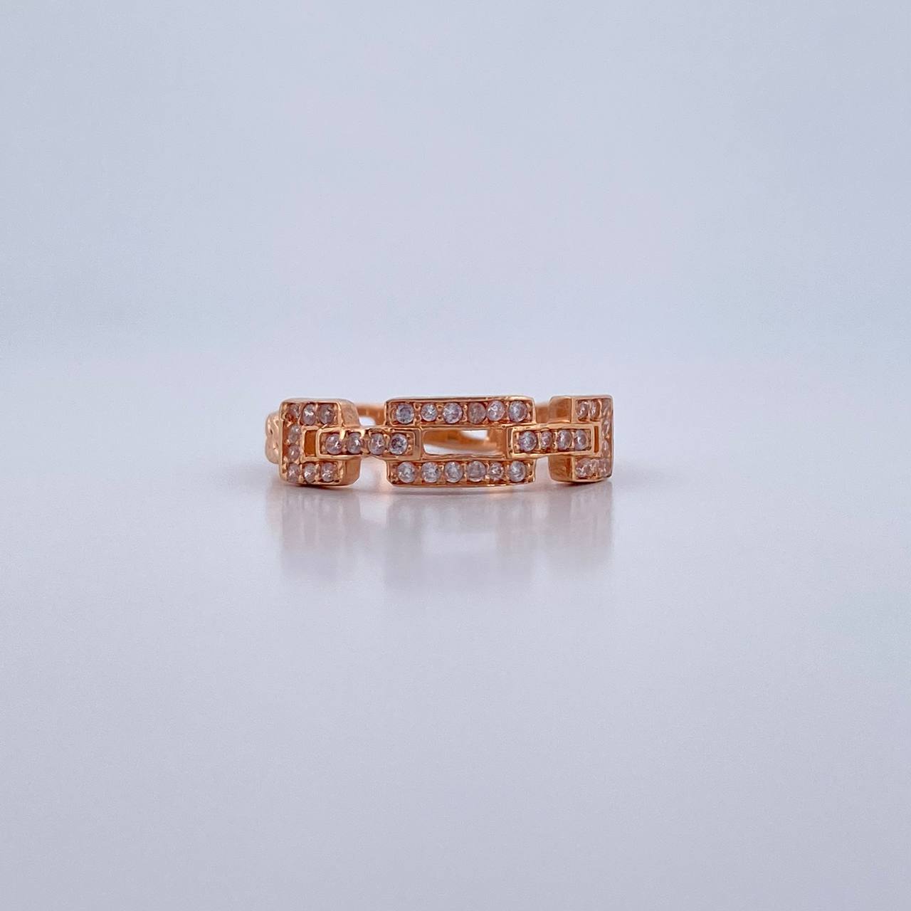 Anillo Eslabon Cubano 2.3gr / T6 1/4 / Circones Blancos Oro Rosa 18K $