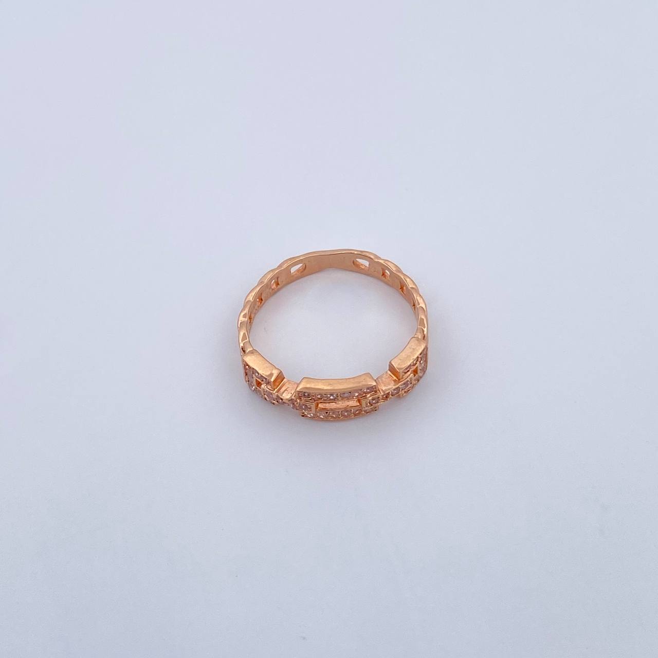Anillo Eslabon Cubano 2.3gr / T6 1/4 / Circones Blancos Oro Rosa 18K $