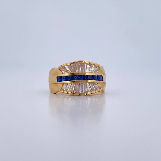Anillo Elemento 5.55gr / T7 / Circones Azules Blancos Oro Amarillo 18K $