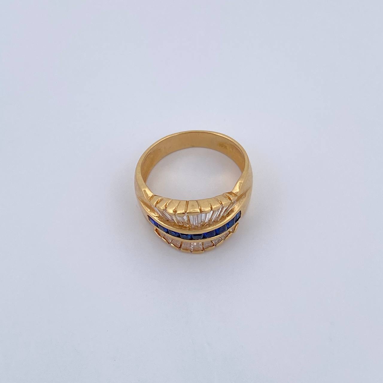 Anillo Elemento 5.55gr / T7 / Circones Azules Blancos Oro Amarillo 18K $