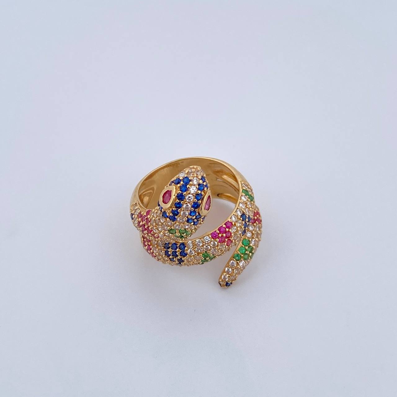 Anillo Serpiente 10.3gr / T7 1/2 / Circones Verdes Fucsias Azules Blancos Oro Amarillo 18K $