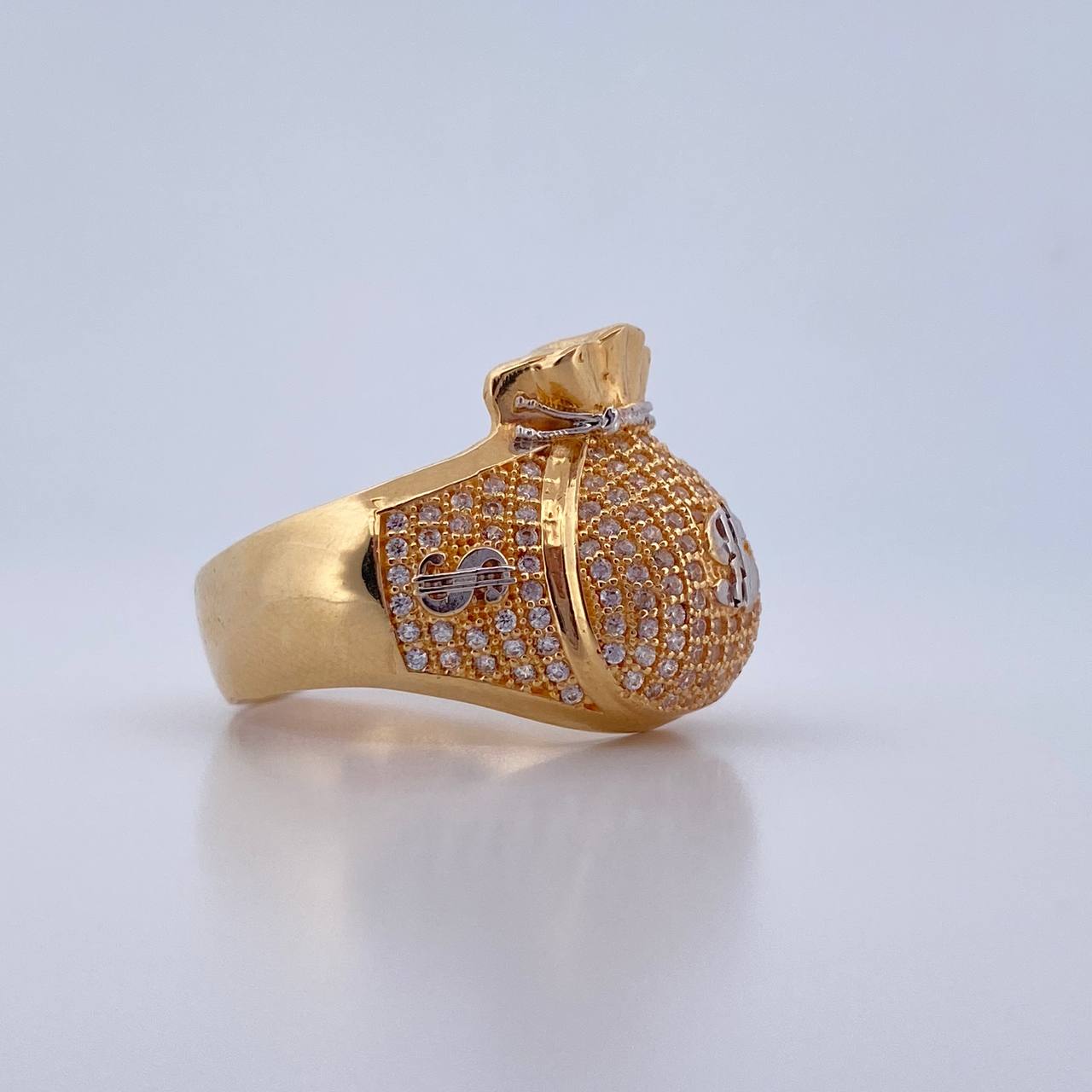 Anillo Bolsa Dinero 9.7gr / T10 / Circones Blancos Dos Oros Amarillo Blanco 18K $