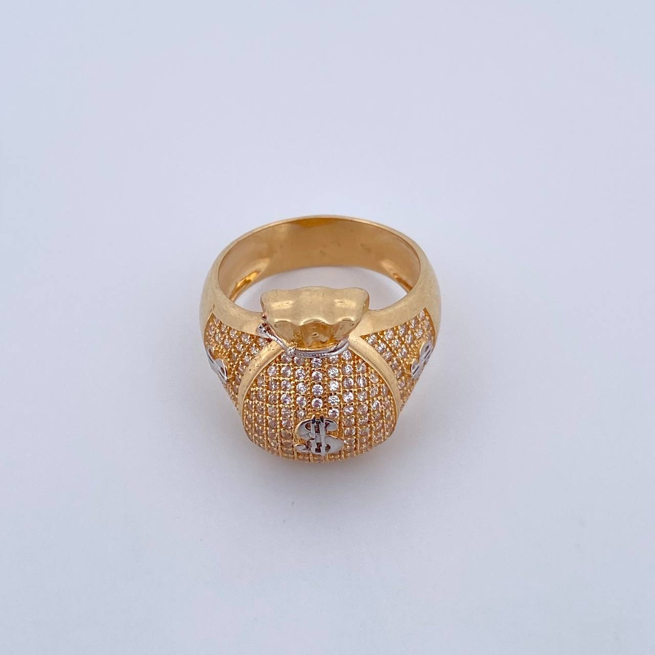 Anillo Bolsa Dinero 9.7gr / T10 / Circones Blancos Dos Oros Amarillo Blanco 18K $