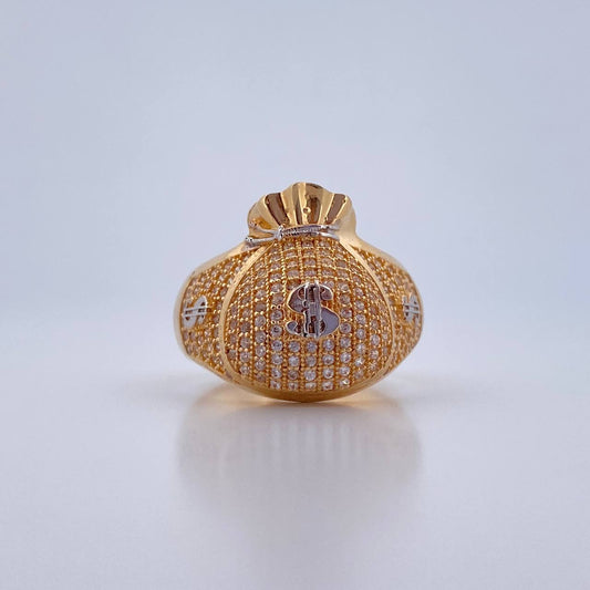 Anillo Bolsa Dinero 9.7gr / T10 / Circones Blancos Dos Oros Amarillo Blanco 18K $